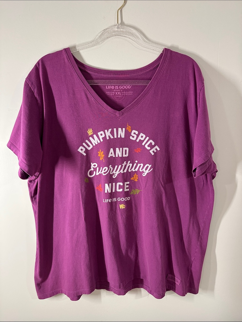 Life Is Good Women's Pumpkin Spice Graphic V-Neck Tee - Purple